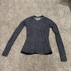 Lululemon Running Top Women 4 White Black Jacquard Runderful Long Sleeve Reflect